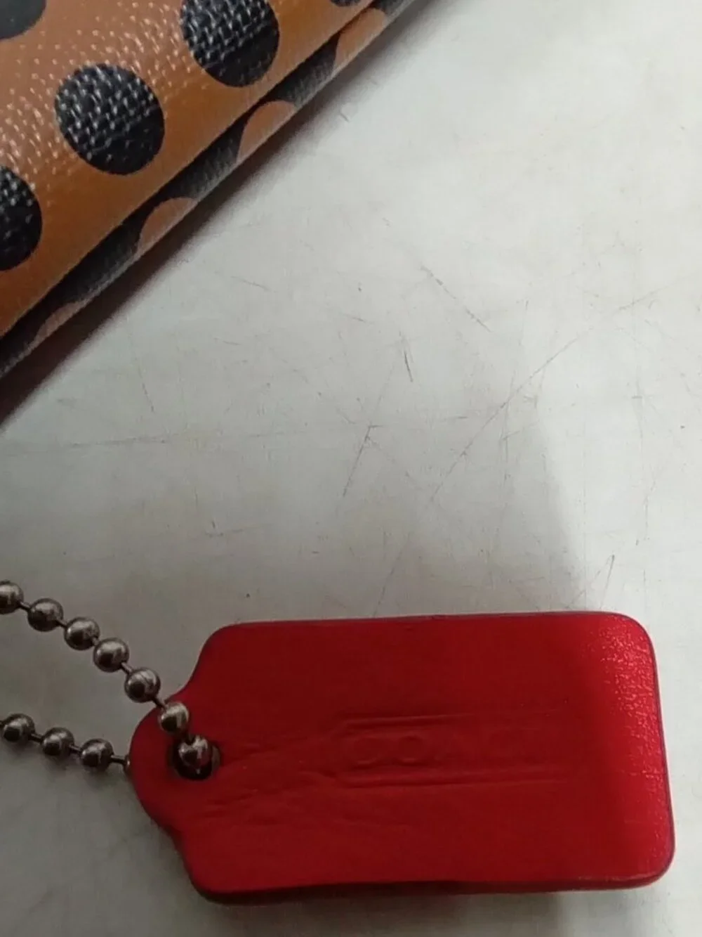Coach Polka Dot Wristlet Pouch Brown Red Leather Strap